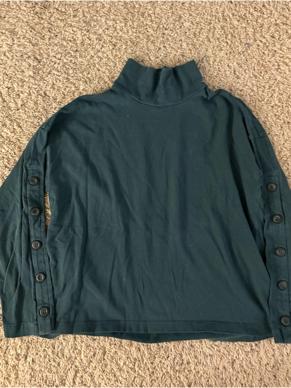 Madewell Dark Teal Button-Sleeve Turtleneck Long Sleeve Top